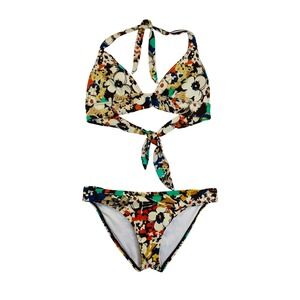 Victorias Secret Floral Bikini Set Hippie Halter T-Back Swimsuit Small Boho
